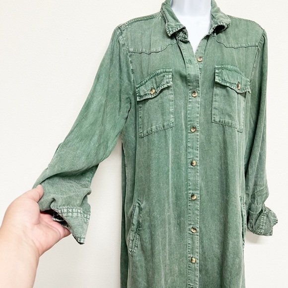 Billy T Womens Pine Green Long Sleeve Button Up City 2-Way Shirt Dress Size M - Picture 4 of 9